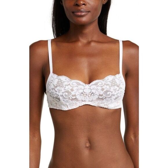 HAH by Free People Don't Cross Me Demi Bra Sz Small Blanc Floral Lace Halter NEW - Picture 1 of 8